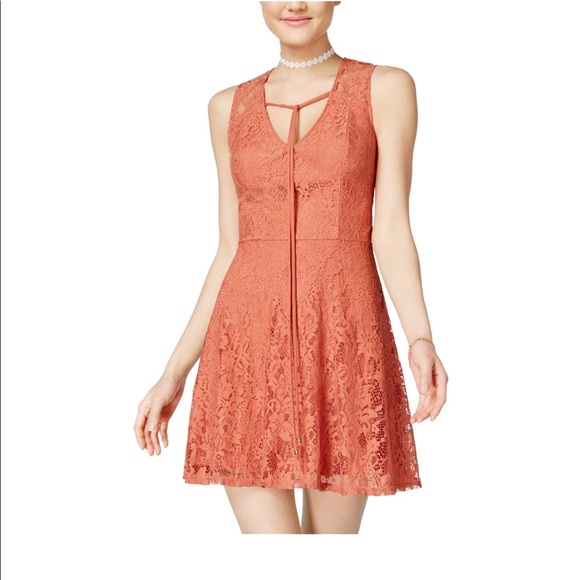 Trixxi Dresses & Skirts - Trixxi Smooth Lace Fit and Flare Orange Dress Sz11